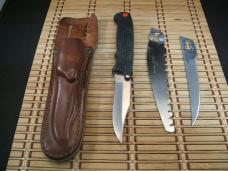 KERSHAW KAI JAPAN GOOD USED 3 BLADE VINTAGE INTERCHANGEABLE KNIFE BLADE SET WITH LEATHER BELT SHEATH