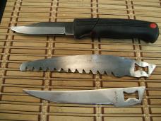 KERSHAW KAI JAPAN GOOD USED 3 BLADE VINTAGE INTERCHANGEABLE KNIFE BLADE SET WITH LEATHER BELT SHEATH