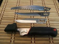 KERSHAW KAI JAPAN GOOD USED 3 BLADE VINTAGE INTERCHANGEABLE KNIFE BLADE SET WITH LEATHER BELT SHEATH