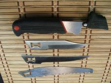 KERSHAW KAI JAPAN GOOD USED 3 BLADE VINTAGE INTERCHANGEABLE KNIFE BLADE SET WITH LEATHER BELT SHEATH