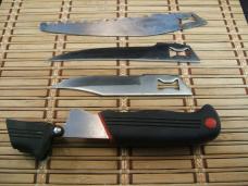 KERSHAW KAI JAPAN GOOD USED 3 BLADE VINTAGE INTERCHANGEABLE KNIFE BLADE SET WITH LEATHER BELT SHEATH