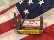 Vintage J A Henckels 4 Blade Stockman (HK-25-YP) with Yellow Handles & Black Shield -NOS