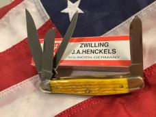Vintage J A Henckels 4 Blade Stockman (HK-25-YP) with Yellow Handles & Black Shield -NOS