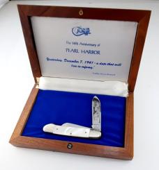 Case XX Pearl Harbor Remembrance Knife Mother of Pearl #224/500 Wood Display Box COA