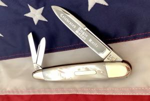 Vintage Bulldog Brand 3 Blade Celebrated Angelo Saxon Knife Whittler w Fiery Mother of Pearl Handles
