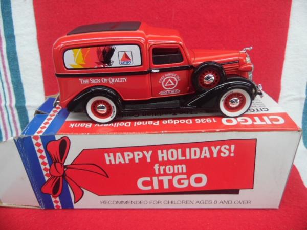 HAPPY HOLIDAYS DIE CAST 1936 DODGE DELIVERY COIN BANK 1995 CITGO IN BOX HAPPY HOLIDAYS DIE CAST 1936 DODGE DELIVERY COIN BANK 1995 CITGO IN BOX