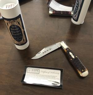 2019 AAPK Club Knife - 4 3/4" Allegheny Large Coke Bottle - Chestnut Worm Groove Bone