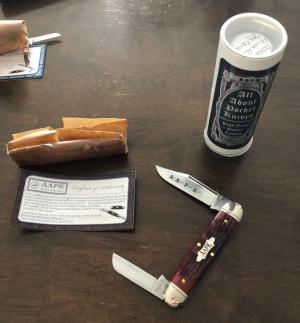 2017 AAPK Club Knife - 3 3/4" Churchill - Rust Red Jigged Bone- 1095 Steel Blades