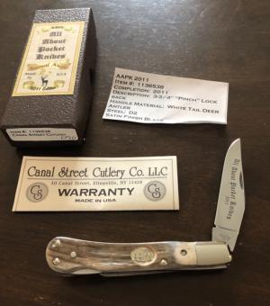2011 AAPK Club Knife - Whitetail Deer Antler 3 3/4" Pinchlock - D2 Steel Blade