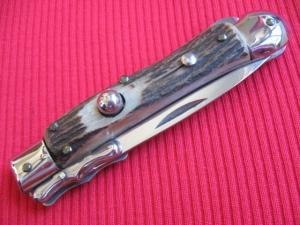 Italian MEDICI Style Stag Swing Guard STILETTO Switchblade Knife