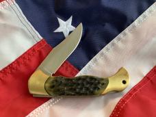 Vintage J A Henckels 4" Folding Lock Back Hunting/Hunter Knife with Green Pick Bone Handles - NOS Vintage J A Henckels 4" Folding Lock Back Hunting/Hunter Knife with Green Pick Bone Handles - NOS