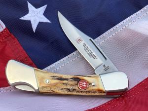 J A Henckels Lg 4 & 1/2” Folding Hunter with Nice Stag Handles