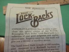 Remington 1984 Silver Bullet Delrin Handle Folding LockBack Pattern # R1173L