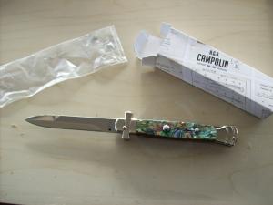 A. G. A. Campolin  Lever Maltese Cross Bayonet Large 9 Incher Lockback W/Real Abalone Shell NIB