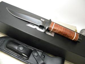 SOG Bowie 2.0 Stacked Leather Fixed Blade Knife NIB w/Leather Sheath