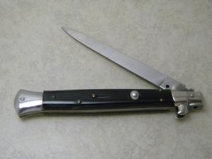 INOX 11" Bolster Lock Italian Horn Stiletto Switchblade Knife