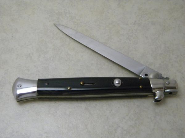 INOX 11" Bolster Lock Italian Horn Stiletto Switchblade Knife