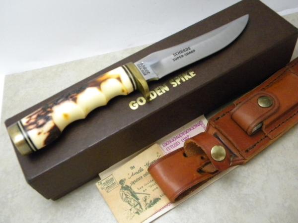Uncle Henry Schrade + USA 153UH Staglon Super-Sharp Golden Spike Fixed Blade Sheath Knife in Box
