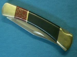 CUSTOM BUCK 110 USA LOCKBACK FOLDING HUNTER HUNTING SKINNING POCKET KNIFE KNIVES RED GOLD MICARTA