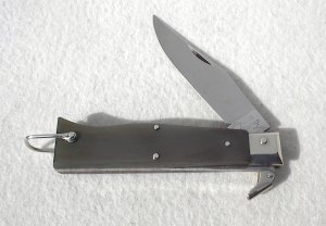 VINTAGE 60's  LEPRE GENUINE HORN FOLDING KNIFE NICKEL SILVER BOLSTERS - MINT CONDITION