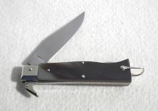 VINTAGE 60's  LEPRE GENUINE HORN FOLDING KNIFE NICKEL SILVER BOLSTERS - MINT CONDITION