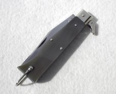 VINTAGE 60's  LEPRE GENUINE HORN FOLDING KNIFE NICKEL SILVER BOLSTERS - MINT CONDITION