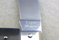 VINTAGE 60's  LEPRE GENUINE HORN FOLDING KNIFE NICKEL SILVER BOLSTERS - MINT CONDITION