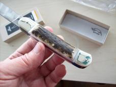 Hubertus Knife Solingen, Germany Large Size 11 Clip-Point Blade Genuine Stag/Antler NIB Hubertus Knife Solingen, Germany Large Size 11 Clip-Point Blade Genuine Stag/Antler NIB