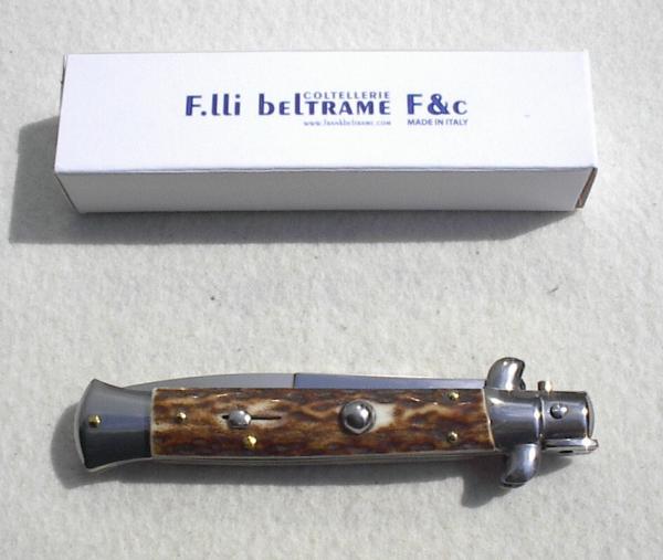 NEW F.LLi FRANK BELTRAME COLTELLERIE 9" GENUINE EUROPEAN STAG ITALIAN STILETTO -  WITH BOX