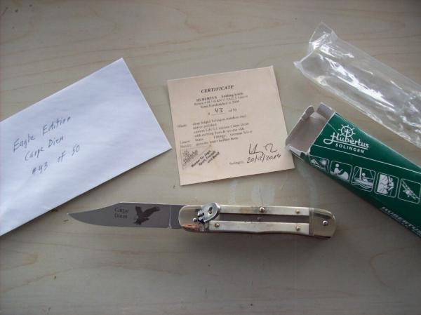 Vintage Hubertus Knife Limited Edition "Carpe Diem" Bone Large Size 11 #43 of 50 UNUSED NIB