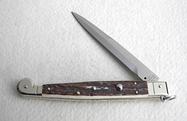 NEW AGA CAMPOLIN 12" ITALIAN SICILIANO STAG RING PULL 4 MILLIMETER BLADE, NICKEL SILVER BOLSTERS 