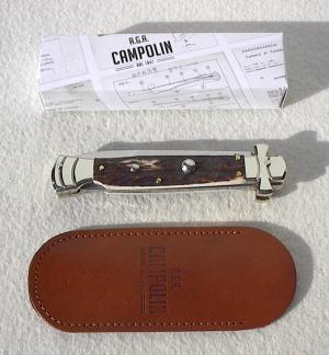 NEW A.G.A. CAMPOLIN 9" MALTESE GENUINE STAG MODIFIED BAYONET BLADE NICKEL SILVER BOLSTERS - W/POUCH
