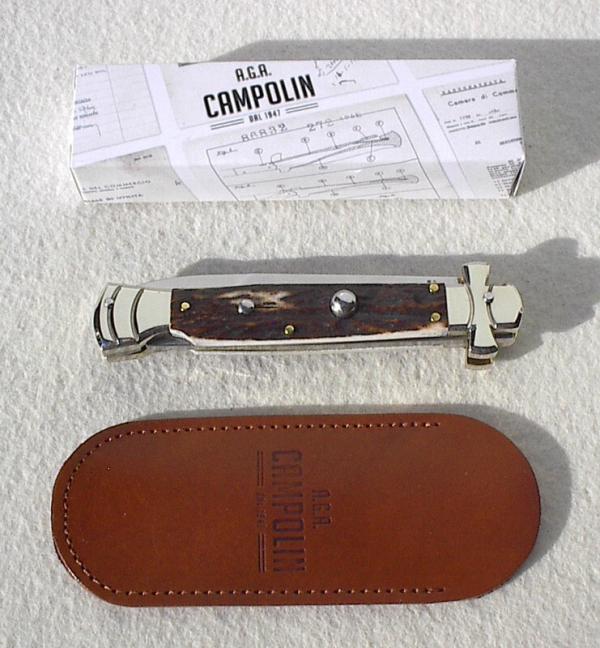 NEW A.G.A. CAMPOLIN 9" MALTESE GENUINE STAG MODIFIED BAYONET BLADE NICKEL SILVER BOLSTERS - W/POUCH