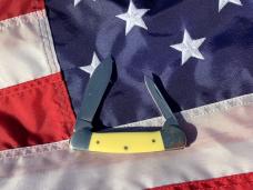 Vintage Ka-Bar Dog Head 2 Blade Canoe Knife w/ Yellow Derlin Handles -Dog Head Shield -NOS & M/NM Vintage Ka-Bar Dog Head 2 Blade Canoe Knife w/ Yellow Derlin Handles -Dog Head Shield -NOS & M/NM