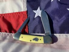 Vintage Ka-Bar Dog Head 2 Blade Canoe Knife w/ Yellow Derlin Handles -Dog Head Shield -NOS & M/NM Vintage Ka-Bar Dog Head 2 Blade Canoe Knife w/ Yellow Derlin Handles -Dog Head Shield -NOS & M/NM
