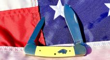 Vintage Ka-Bar Dog Head 2 Blade Canoe Knife w/ Yellow Derlin Handles -Dog Head Shield -NOS & M/NM Vintage Ka-Bar Dog Head 2 Blade Canoe Knife w/ Yellow Derlin Handles -Dog Head Shield -NOS & M/NM