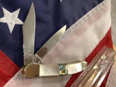1980 Taylor Cutlery (elk horn) Copperhead w/ Mother of Pearl w/ Abalone Inlay in Handles -NOS