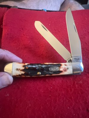 1997 Case XX USA 3 Dots R5254 SS Super Fat & Gnarly Red Stag Handle Trapper With Two Stainless Blads