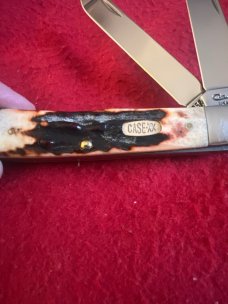 1997 Case XX USA 3 Dots R5254 SS Super Fat & Gnarly Red Stag Handle Trapper With Two Stainless Blads