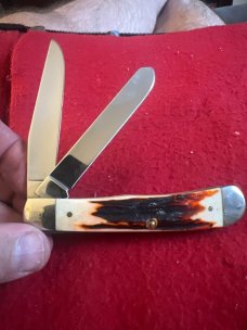 1997 Case XX USA 3 Dots R5254 SS Super Fat & Gnarly Red Stag Handle Trapper With Two Stainless Blads