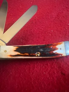 1997 Case XX USA 3 Dots R5254 SS Super Fat & Gnarly Red Stag Handle Trapper With Two Stainless Blads