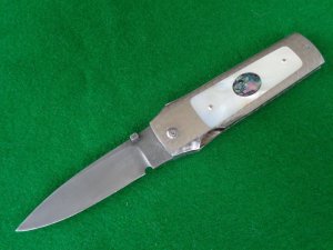 RARE CUSTOM Ralph Dewey Harris (Deceased) Double Action Switchblade Pearl, Damascus, Abalone 