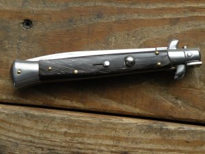 BRAND NEW, UNUSED FRANK BELTRAME 11" AUTOMATIC SWITCHBLADE STILETTO WITH GENUINE BUFFALO HORN SCALES