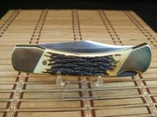 SCHRADE UNCLE HENRY LB8 PAPA BEAR USA LARGE FOLDING POCKET KNIFE SERIAL NO. 48515 & ORIGINAL SHEATH