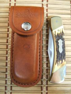 SCHRADE UNCLE HENRY LB8 PAPA BEAR USA LARGE FOLDING POCKET KNIFE SERIAL NO. 48515 & ORIGINAL SHEATH