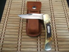 SCHRADE UNCLE HENRY LB8 PAPA BEAR USA LARGE FOLDING POCKET KNIFE SERIAL NO. 48515 & ORIGINAL SHEATH