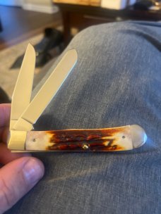 1996 Case XX USA 4 Dots R5254 SS Super Fat & Gnarly Red Stag Handle Trapper With Two Stainless Steel