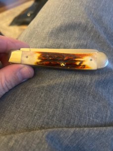 1996 Case XX USA 4 Dots R5254 SS Super Fat & Gnarly Red Stag Handle Trapper With Two Stainless Steel