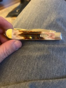 1996 Case XX USA 4 Dots R5254 SS Super Fat & Gnarly Red Stag Handle Trapper With Two Stainless Steel