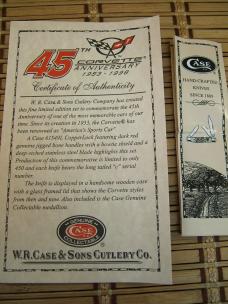 CASE XX 45TH CORVETTE ANNIVERSARY 1953-1998 COPPER LOCK VINTAGE U.S.A. RED BONE WOOD CASED KNIFE SET CASE XX 45TH CORVETTE ANNIVERSARY 1953-1998 COPPER LOCK VINTAGE U.S.A. RED BONE WOOD CASED KNIFE SET